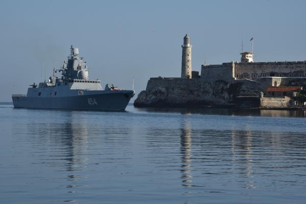 The Russian Federation Navy Admiral Gorshkov frigate arrives to Havana's port on June 24, 2019. - A Russian naval detachment, led by the frigate Admiral Gorshkov, arrived in Havana on Monday in times of high tension between the island and the United States. (Photo by ADALBERTO ROQUE / AFP) (Photo credit should read ADALBERTO ROQUE/AFP via Getty Images)