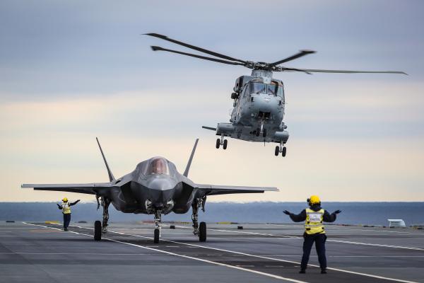 The first ever Shipborne Rolling Vertical Landing (SRVL) has been carried out with an F-35B Lightning II joint strike fighter jet conducting trials onboard the new British aircraft carrier, HMS Queen Elizabeth. (Courtesy photo by Royal Navy)