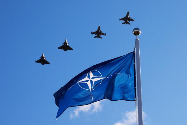 Fighter jets execute a flyover dedicated to the nineteenth anniversary of Lithuania's accession to NATO on March 29, 2023, in Vilnius, Lithuania. (Photo by Oleg Nikishin/Getty Images)