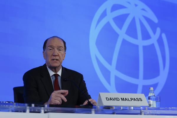 David Malpass speaks at a press conference on the fourth day of the International Monetary Fund and World Bank annual meetings at the IMF headquarters on October 13, 2022, in Washington, DC. (Photo by Anna Moneymaker/Getty Images)