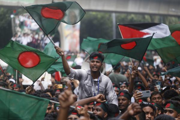 Anti-Discrimination Student Movement holds a rally to mark one month since the ousting of Bangladesh's former Prime Minister Sheikh Hasina, in Dhaka, Bangladesh, on September 5, 2024. (Rehman Asad/NurPhoto via Getty Images)