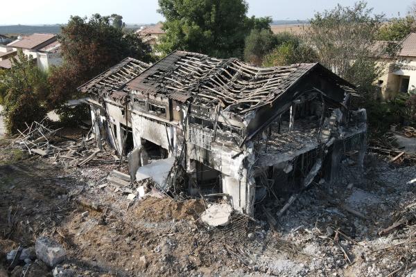 A damaged building near the border of Gaza and Israel on October 22, 2023, in the aftermath of the Hamas terror attack on October 7. (Jack Guez/AFP via Getty Images)