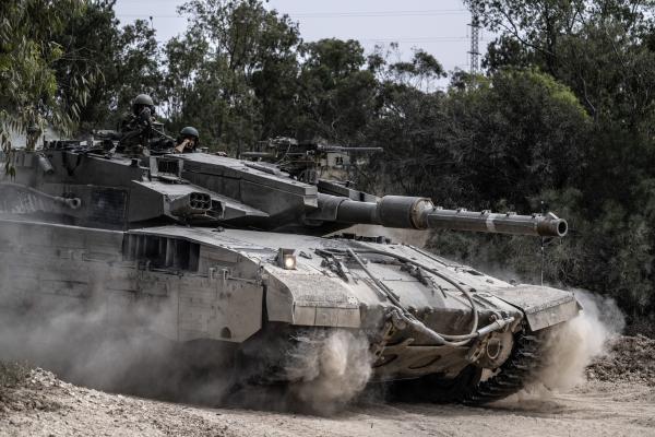An Israeli tank on April 25, 2024, in Sderot, Israel. (Mostafa Alkharouf/Anadolu via Getty Images)