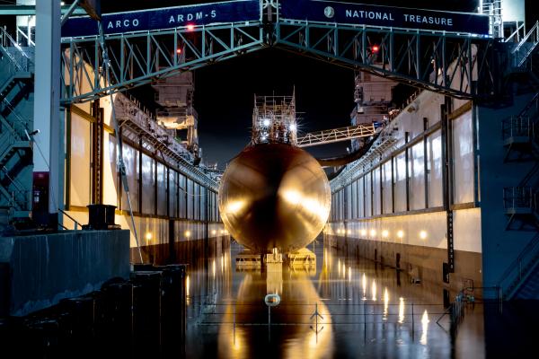 Caption: Fast-attack submarine USS Scranton (SSN 756) prepares to depart the floating dry dock ARCO (ARDM 5) at Naval Base Point Loma, California, on September 4, 2024. (US Navy photo by Aaron T. Smith)