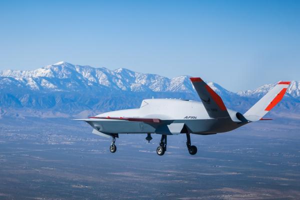 Air Force Research Laboratory’s XQ-67A Off Board Sensing Station flies near Palmdale, California on February 28, 2024. (DVIDS)