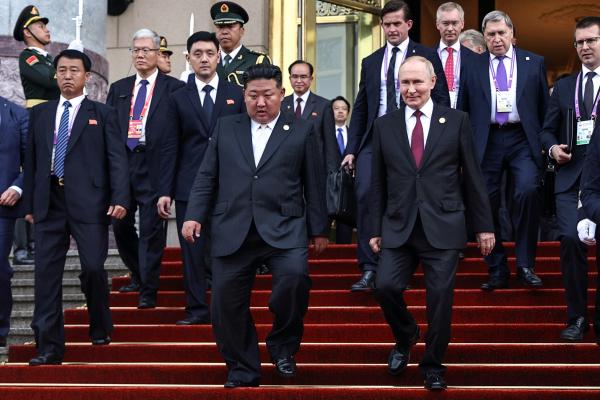 Vladimir Putin and Kim Jong Un after a meeting in Beijing on September 3, 2025. (Getty Images)