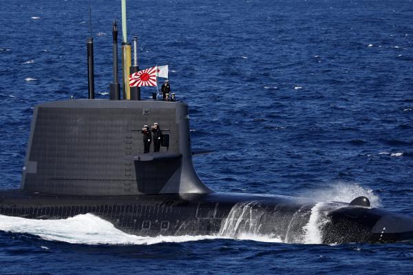The Japan Maritime Self-Defence Force Uzushio-class submarine participates in an International Fleet Review commemorating the 70th anniversary of the founding of the Japan Maritime Self-Defence Force at Sagami Bay on November 6, 2022 off Yokosuka, Japan. (Getty Images)