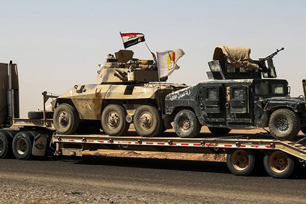 Armored vehicles belonging to Iraqi Popular Mobilization Units near Tal Afar, August 31, 2017 (AHMAD AL-RUBAYE/AFP/Getty Images)