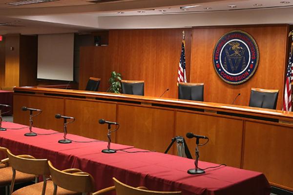 The hearing room at the Federal Communications Commission headquarters. Washington, DC. February 26, 2015.