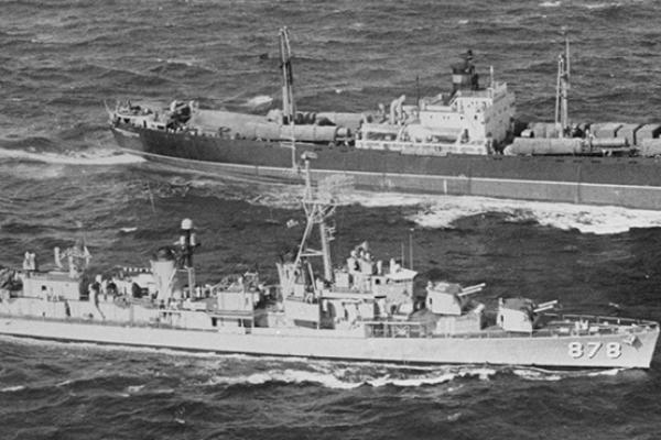 U.S. Destroyer Inspects Soviet Freighter. Off Coast of Cuba, November 12, 1962 