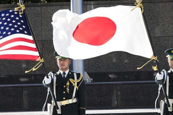 Japanese and American flag is seen during visit of U.S. Defense Secretary Jim Mattis at Ministry of Defense in Tokyo, Japan.