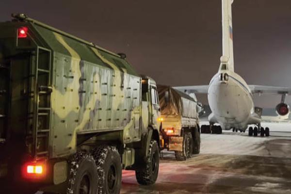 Russian military aircraft taking off from the Ivanovo military base outside Moscow, Russia, on January 6, 2022. (Getty Images)