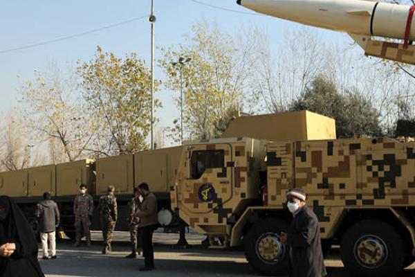 Ballistic missiles displayed at Imam Khomeini Mosalla in Tehran, Iran on January 07, 2022. (Getty Images)