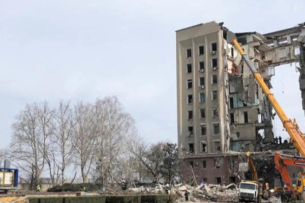 The administrative headquarters of Mykolaiv oblast destroyed from Russian missiles in Ukraine. (James Barnett)