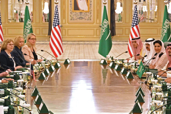 President Joe Biden  takes part in a working session with Crown Prince Mohammed bin Salman at the Al Salam Royal Palace in the Saudi coastal city of Jeddah on July 15, 2022. (Mandel Ngan/AFP via Getty Images)