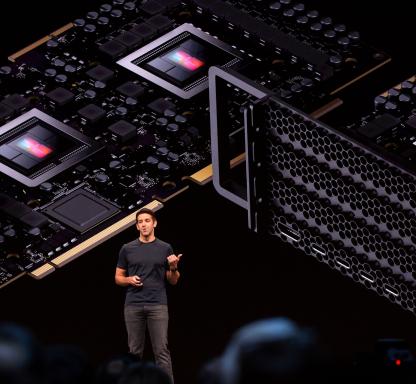 Apple's Vice president of Hardware Engineering John Ternus discusses the internal hardware of the Mac Pro during Apple's Worldwide Developer Conference (WWDC) in San Jose, California on June 3, 2019
