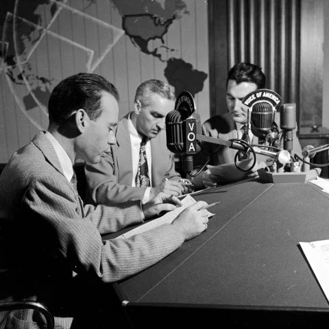 Broadcasting to the world, the USA state department dispenses information to foreign countries throughout the world by way of VOA (Voice of America). (Photo by Three Lions/Getty Images)
