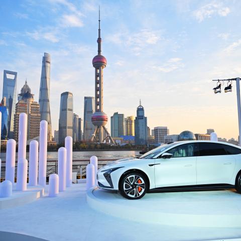 Beta version of IM Motors L7 electric sedan is on display at the North Bund on December 26, 2021, in Shanghai, China. (Photo by Shen Chunchen/VCG via Getty Images)