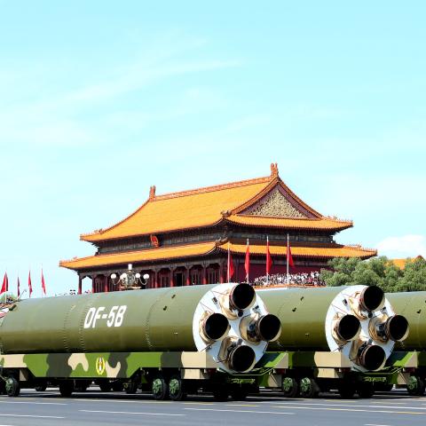 Chinese nuclear missiles during a military parade on September 3, 2015, in Beijing, China. (Xinhua/Pan Xu via Getty Images)