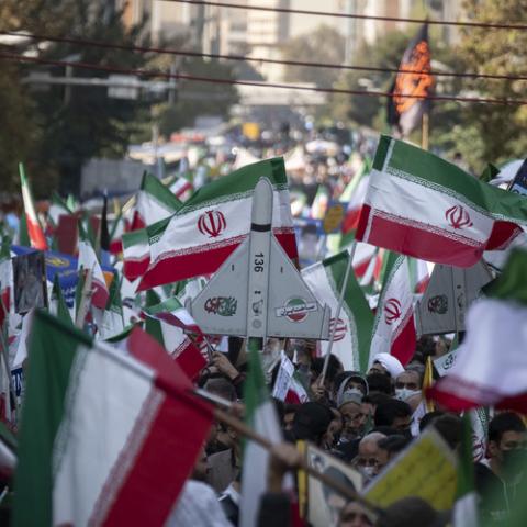A gathering outside of the former U.S. embassy in Tehran.