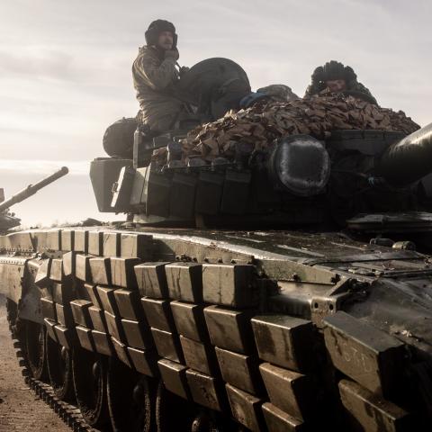 Ukrainian tanks on the move in Kherson, Ukraine, on November 23, 2022. (Chris McGrath/Getty Images)