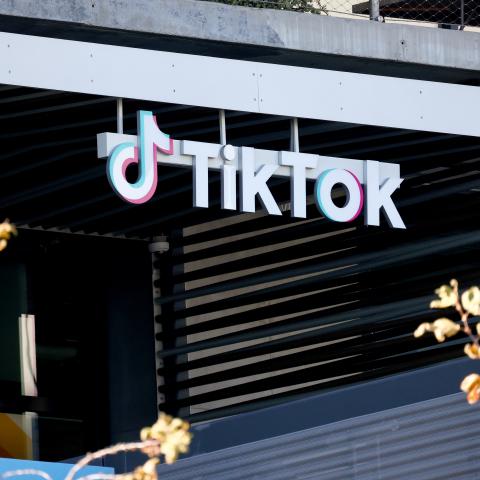 The TikTok logo is displayed at a TikTok office on December 20, 2022, in Culver City, California. (Mario Tama/Getty Images)