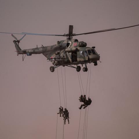 Paratroopers take part in the Caucasus 2020 joint military drills, which included Russian and Belarusian troops, on September 25, 2020, in Southern Russia. (Dimitar Dilkoff/AFP via Getty Images)