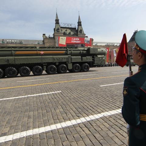 MOSCOW, RUSSIA - MAY 07: (RUSSIA OUT) Russian RS-24 Yars (NATO reporting name: SS-29) intercontinental ballistic missile complex roll during the Victory Day Parade main rehearsals, May 7, 2022 in Moscow, Russia. The Red Square military parade marking the Victory Day to be held on May 9. (Photo by Contributor/Getty Images)