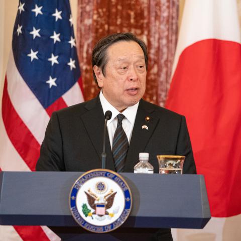Secretary of State Antony J. Blinken hosts a joint press availability with Secretary of Defense Lloyd J. Austin III, Japanese Foreign Minister Yoshimasa Hayashi, and Japanese Defense Minister Yasukazu Hamada at the U.S. Department of State in Washington, D.C., on January 11, 2023. [State Department photo by Freddie Everett/ Public Domain]