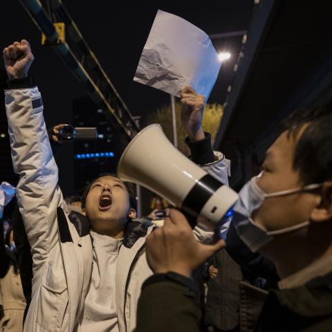 A protest against Chinas strict Zero-COVID measures on November 28, 2022, in Beijing, China. (Kevin Frayer/Getty Images)