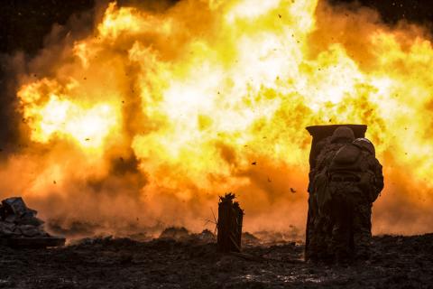  Marines detonate a timber charge during a demolition and explosive training exercise at the ETA-7 engineer demolition training range on Marine Corps Base Camp Lejeune, North Carolina, on January 11, 2018. (US Marine Corps photo by Pfc. Ginnie Lee)