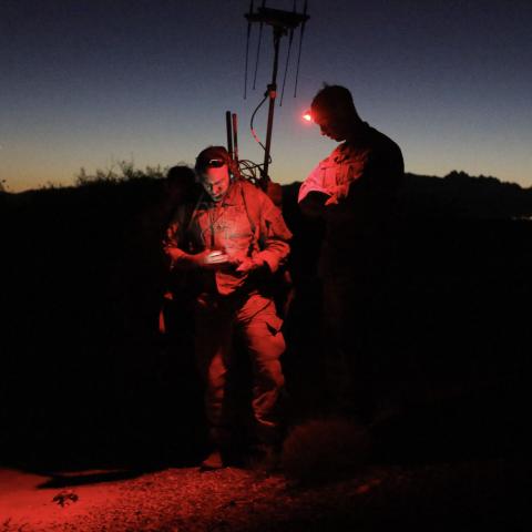 Paratroopers assigned to the 3rd Brigade Combat Team, 82nd Airborne Division conduct a systems check on their VROD/VMAX electronic warfare equipment before conducting a tactical exercise at the recently concluded Network Integration Exercise. Paratr... (Photo Credit: U.S. Army)