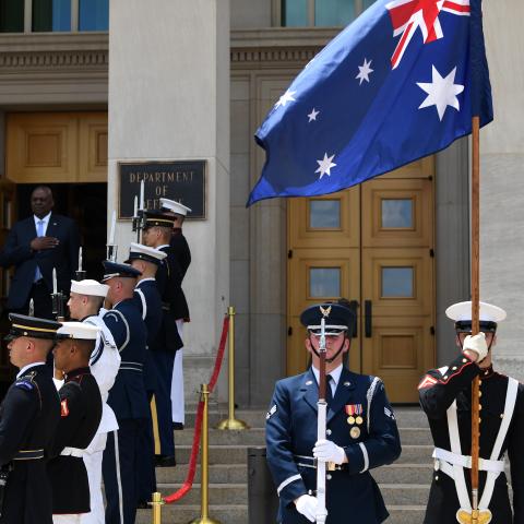 Secretary of Defense Lloyd Austin and Australian Deputy Prime Minister of Defense Richard Marles at the Pentagon in Arlington, Virginia, on July 13, 2022. (US Army photo by Mr. Leroy Council)