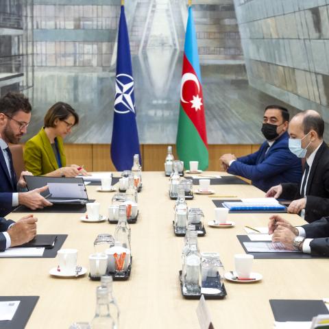 Jens Stoltenberg, NATO Secretary General, meets with Jeyhun Bayramov, Minister for Foreign Affairs of Azerbaijan.