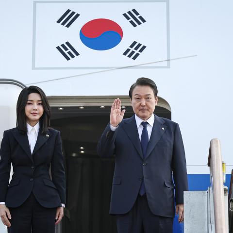President Yoon Suk Yeol and First Lady Kim Keon Hee bid farewell before departing for Cambodia on November 11.