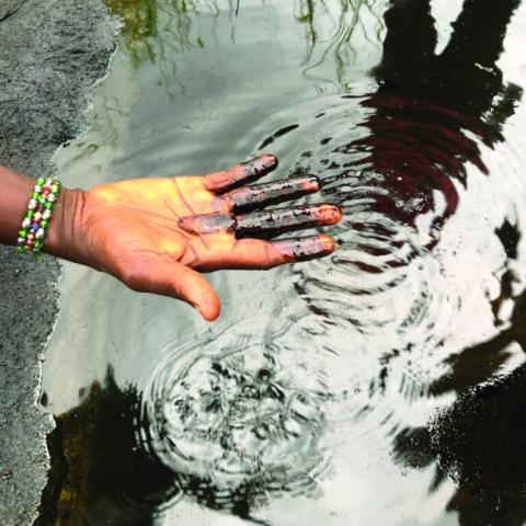 The second oil well drilled in Nigeria, located in the bush outside Otuabagi community in Bayelsa state, continues to leak crude despite being capped. (James Barnett)