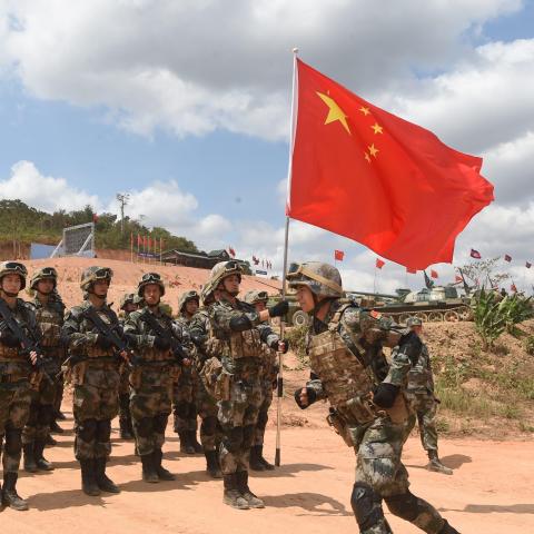 KAMPOT, CAMBODIA - MARCH 15: Soldiers take part in the opening ceremony of 'Dragon Gold 2020' Cambodia-China joint military drill at Techo Sen Chumkiri live-fire field on March 15, 2020 in Kampot, Cambodia. (Photo by Huang Yaohui/China News Service via Getty Images)