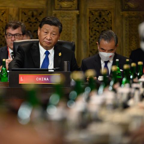 NUSA DUA, INDONESIA - NOVEMBER 15: President Xi Jinping of China attends a working session on food and energy security during the G20 Summit on November 15, 2022 in Nusa Dua, Indonesia. The G20 meetings are being held in Bali from November 15-16. (Photo by Leon Neal/Getty Images,)