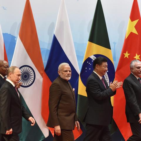 From L-R: Brazilian President Michel Temer, Chinese President Xi Jinping, Indian Prime Minister Narendra Modi, Russian President Vladimir Putin, and South Africa's President Jacob Zuma attend the BRICS Business Council and Signing ceremony at the BRICS Summit in Xiamen on September 4, 2017. Leaders of the BRICS grouping of emerging economies said September 4 they "strongly deplore" North Korea's latest nuclear test and hydrogen-bomb claim, which has overshadowed the five-nation group's annual summit. / AFP 