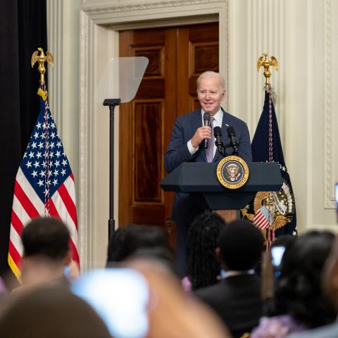 President Joe Biden hosts a screening of the movie “Till”, Thursday, February 16, 2023, in the East Room of the White House. (Official White House Photo by Cameron Smith)