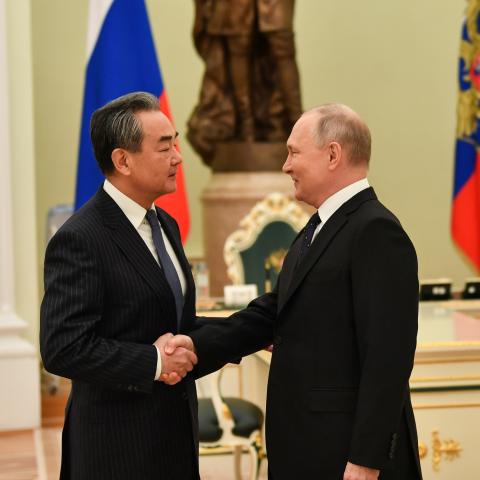Wang Yi meets with Vladimir Putin in Mosow, Russia, on February 22, 2023. (Cao Yang/Xinhua via Getty Images)