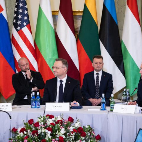 NATO Secretary General Jens Stoltenberg, President of Poland Andrzej Duda, and President Joe Biden at the B9 Summit in Poland on February 22, 2023. (NATO via Flickr)