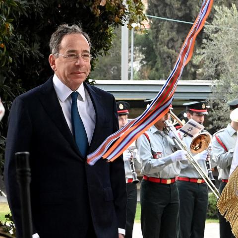 US Ambassador to Israel Tom Nides presents his credentials to Israeli President Isaac Herzog. in Jerusalem, Israel, on December 5, 2021. (US Embassy Jerusalem via Flickr)