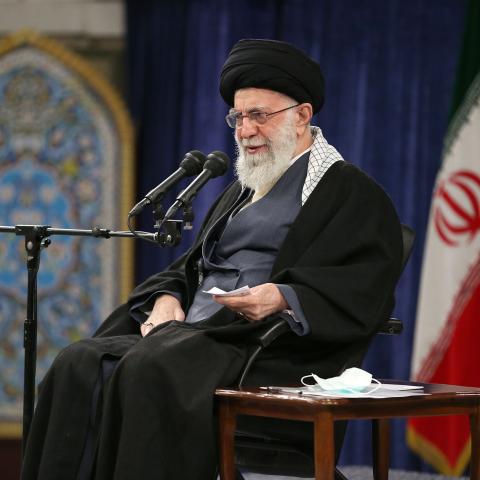 Iranian Supreme Leader Ali Khamenei speaks as part of the forty-fourth anniversary events of the Iranian Revolution in Tehran, Iran on February 8, 2023. (Iranian Leader Press Office/Handout/Anadolu Agency via Getty Images)