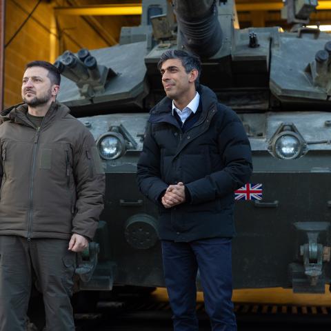 Prime Minister Rishi Sunak and the President of Ukraine Volodymyr Zelenskyy visit Lulworth Camp in London, England, on February 8, 2023. (Number 10 via Flickr)