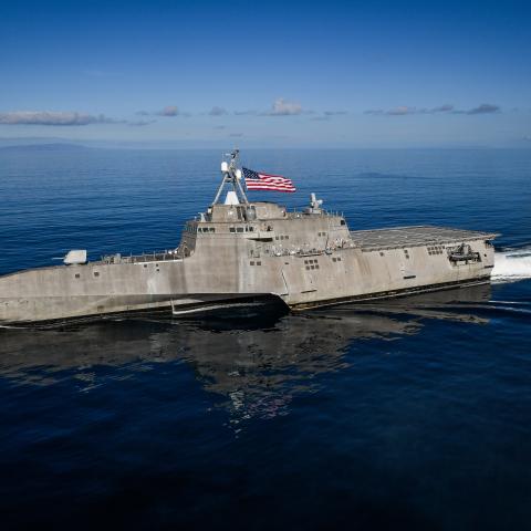 190227-N-FC670-1273 PACIFIC OCEAN (Feb. 27, 2019) The Independence variant littoral combat ship USS Independence (LCS 2), sails in the eastern Pacific. LCS are high-speed, agile, shallow draft, mission-focused surface combatants designed for operations in the littoral environment, yet fully capable of open ocean operations. As part of the surface fleet, LCS has the ability to counter and outpace evolving threats independently or within a network of surface combatants. (U.S. Navy photo by Chief Mass Communic