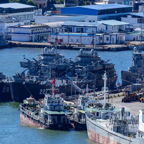 Taiwanese Navy warships on August 7, 2022, in Keelung, Taiwan. (Annabelle Chih/Getty Images)