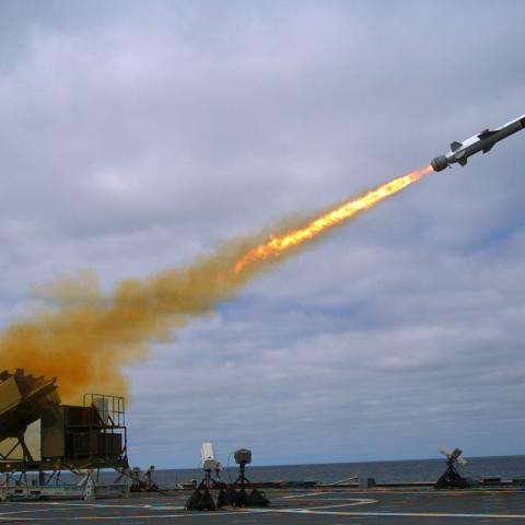 A Kongsberg Naval Strike Missile (NSM) is launched from the littoral combat ship USS Coronado (LCS 4) during missile testing operations off the coast of Southern California. The missile scored a direct hit on a mobile ship target. (U.S. Navy photo by Mass Communication Specialist 2nd Class Zachary D. Bell/Released)