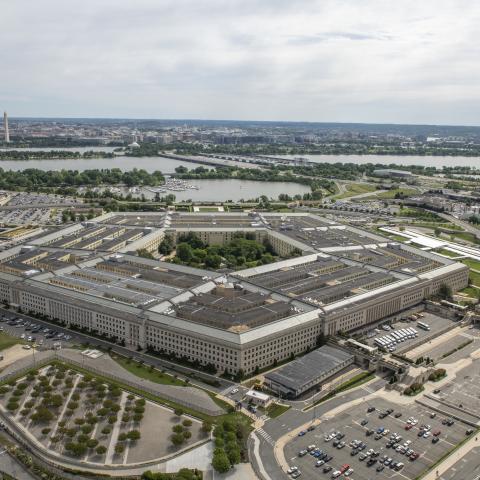 An aerial view of the Pentagon, Washington, D.C., May 11, 2021. (DOD photo by U.S. Air Force Staff Sgt. Brittany A. Chase)