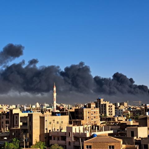 Smoke rises during clashes between the Sudanese Armed Forces and the paramilitary Rapid Support Forces (RSF) in Khartoum, Sudan on April 19, 2023. (Photo by Ahmed Satti/Anadolu Agency via Getty Images)